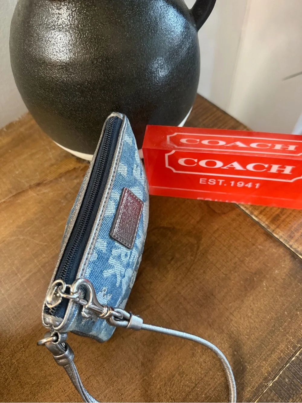 Coach Glam Denim Poppy Tote & Wristlet